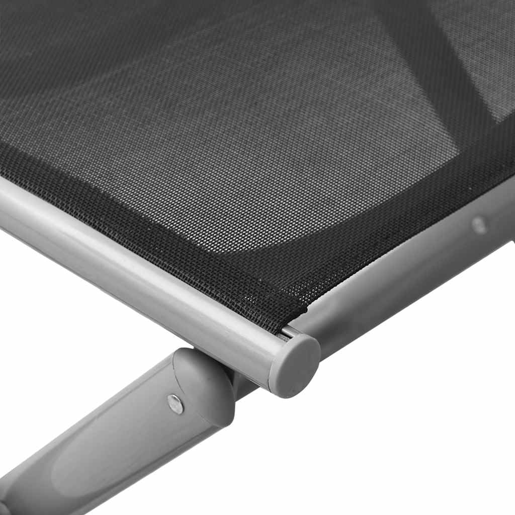 vidaXL Reposapiés Plegable Silla Asiento Otomana Taburete Jardín Asiento Salón Terraza Patio Exterior Balcón Textilene y Aluminio Negro y Plateado