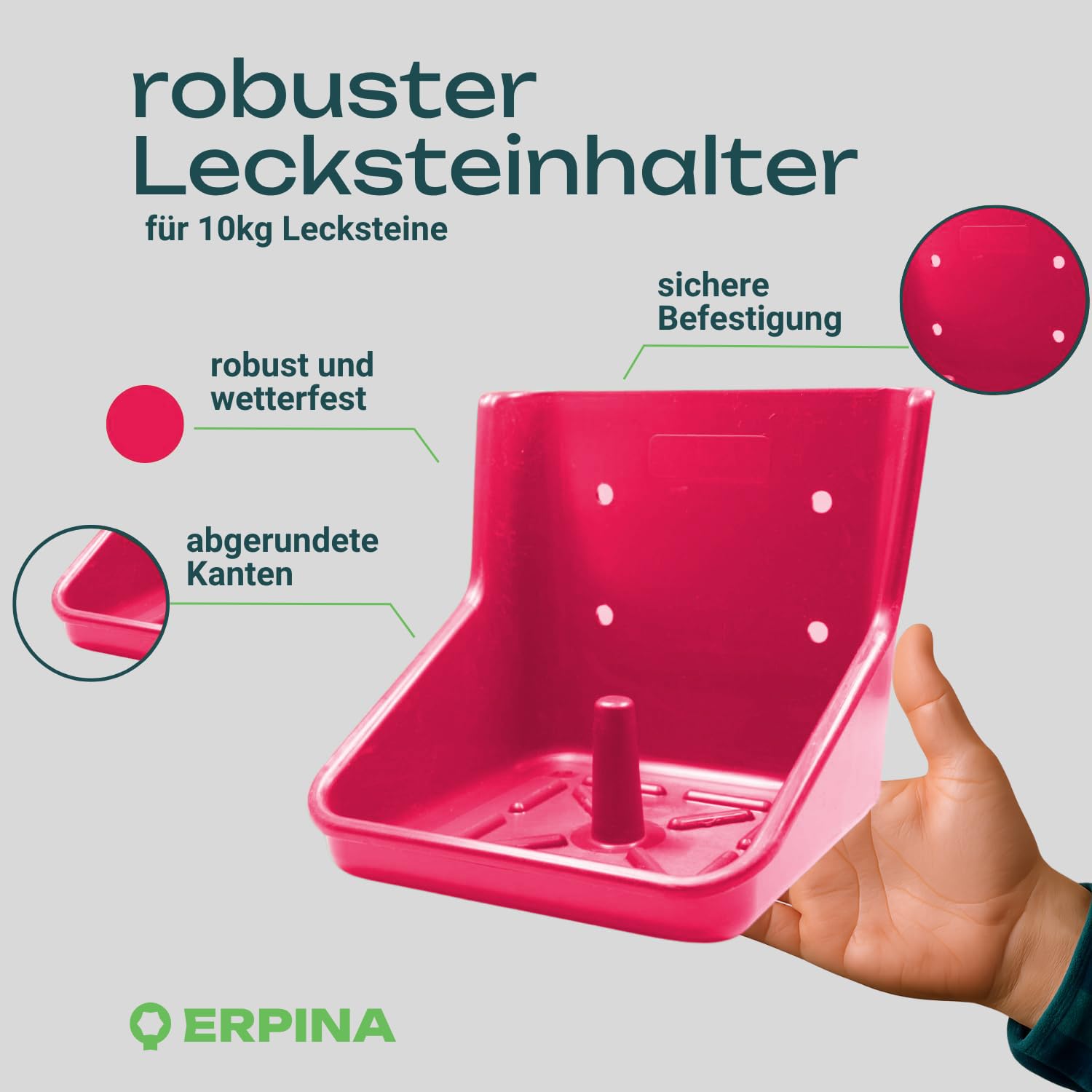 5er Pack Lecksteinhalter Pferd pink - für 10 kg Lecksteine ohne scharfe Kanten - stabiler Salzsteinhalter bruchsicher aus Kunststoff für Pferde, Rinder, Wild - für Hof & Stall