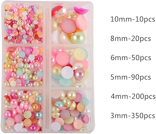 Miniatura 2 de Cuentas de perlas semicirculares de 0.194 a 0.394 pulgadas, 720 piezas de colores mezclados, cabujones de espalda plana, perlas de imitación de