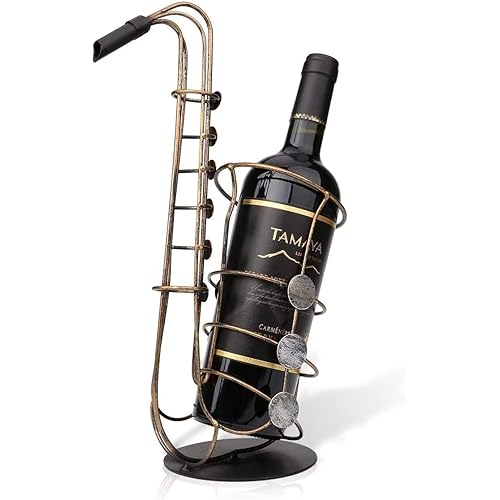 Tooarts Saxophone Free StandingTabletop Wine Racks, Creative Metal Wine Bottle Holder, Collectible Figurines Wine Shelf Gifts for Wine Lovers, Home Interior Kitchen Bar Decorations