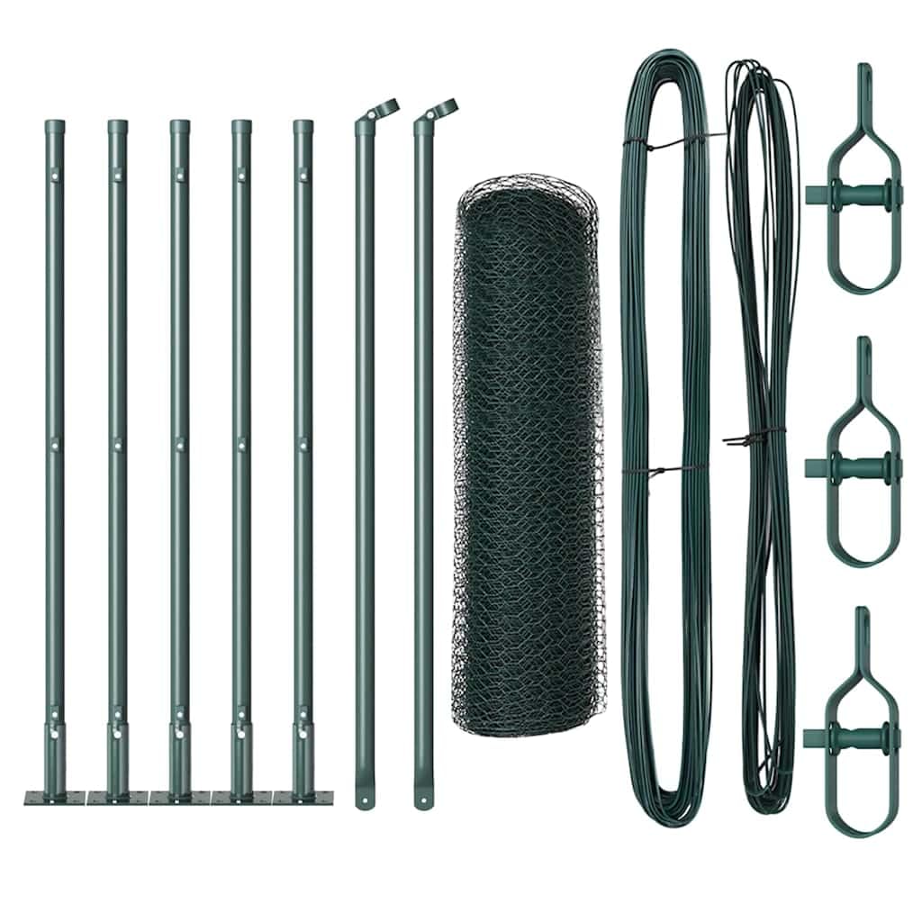 Fence Post Green 10 x 0.6 m 13 mm Mesh Steel PVC Garden Fence Panel Set Weather Resistant Corrosion Proof Outdoor Barrier for Security Pet Enclosure Terrace Yard