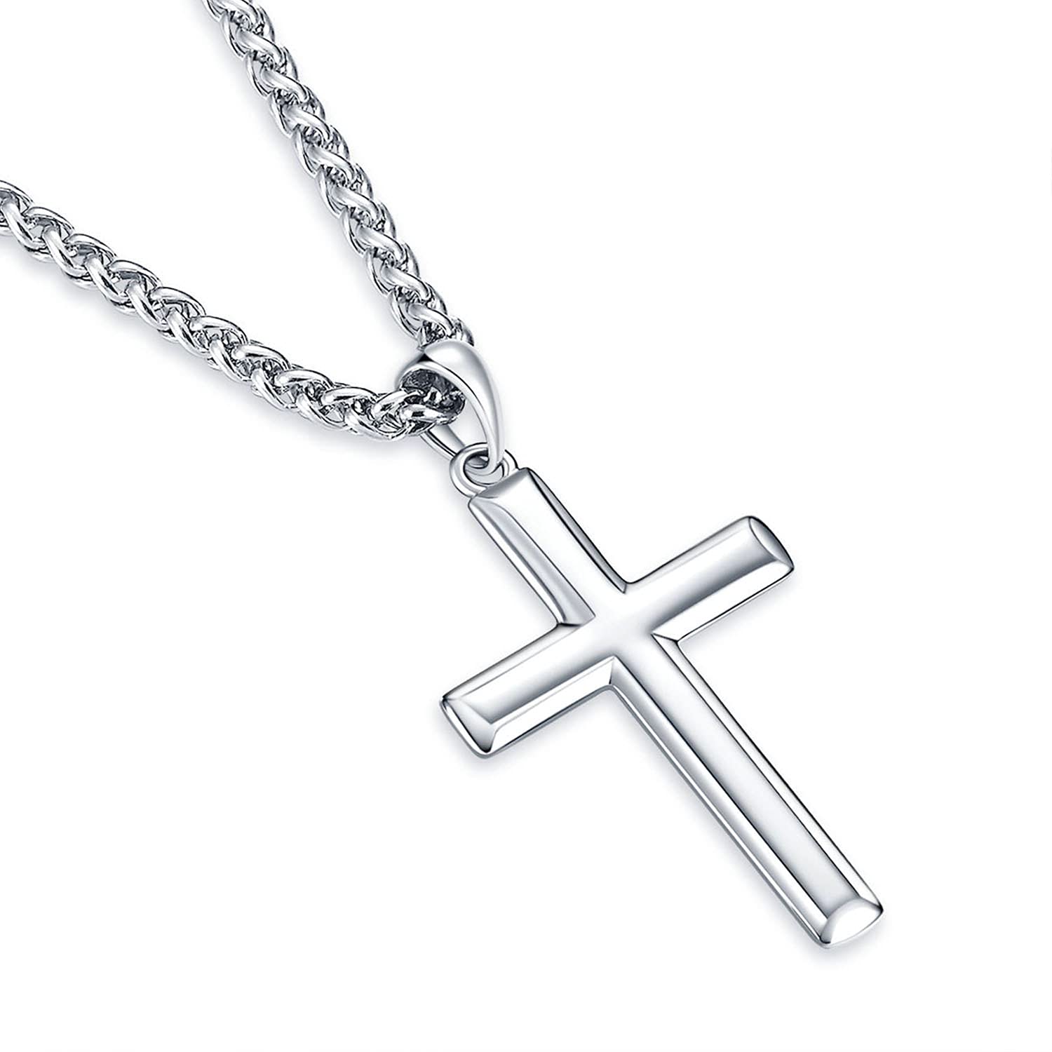 Rnivida Silver Cross Necklace for Men, 925 Sterling Silver Cross Pendant Necklace with Stainless Steel Chain