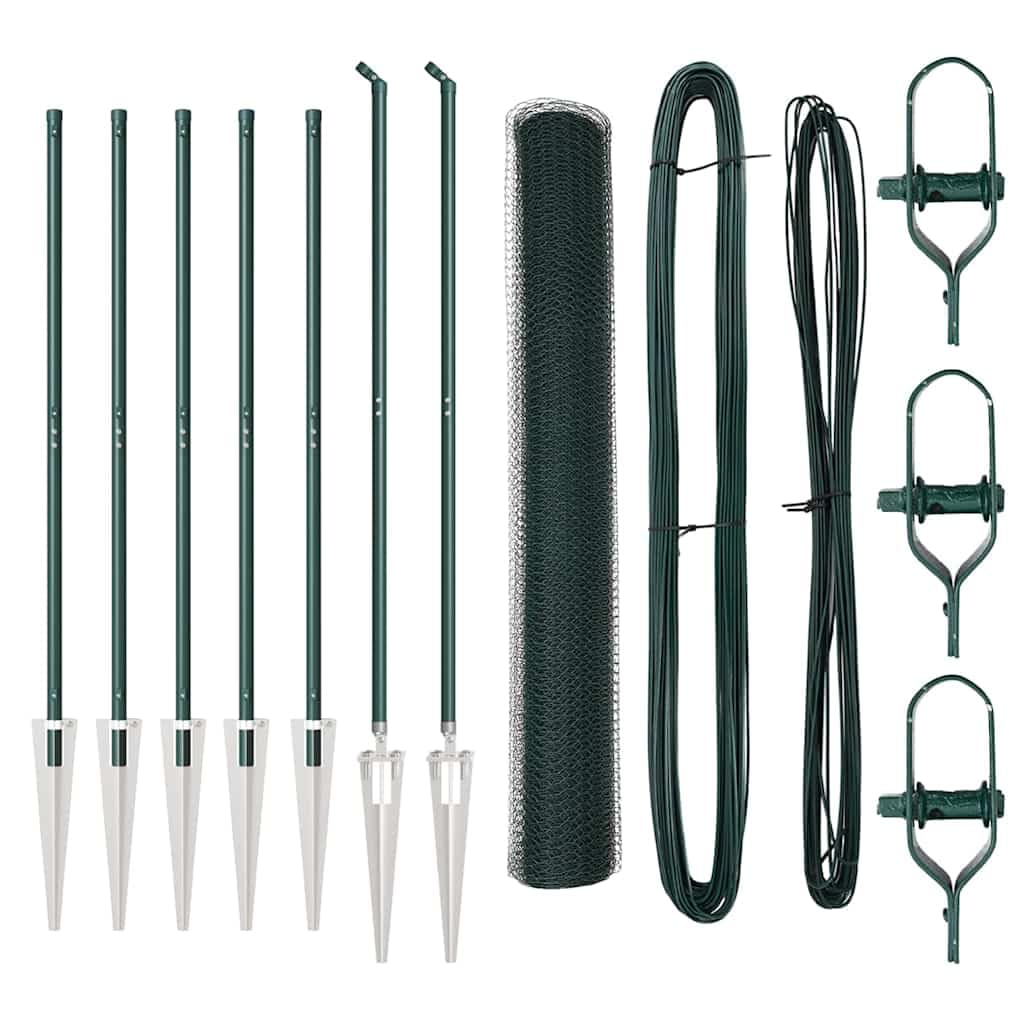 Green Steel PVC Fence Post 10 x 1.2 m 25 mm Mesh Garden Outdoor Security Barrier Set Weather Resistant Corrosion Proof for Terrace Pet Enclosure 14 Spike Posts