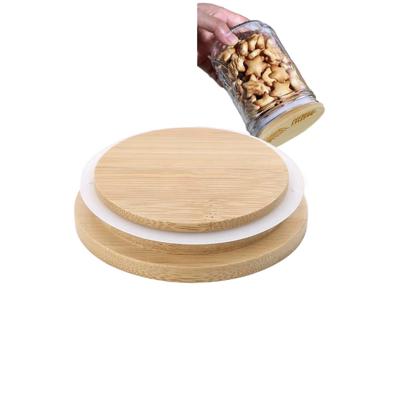 Bamboo Lids 12Pcs Reusable Mason Jar Lid with Silicone Sealing Rings Leak-Proof Wide Mouth Lid Airtight Storage Can Lids