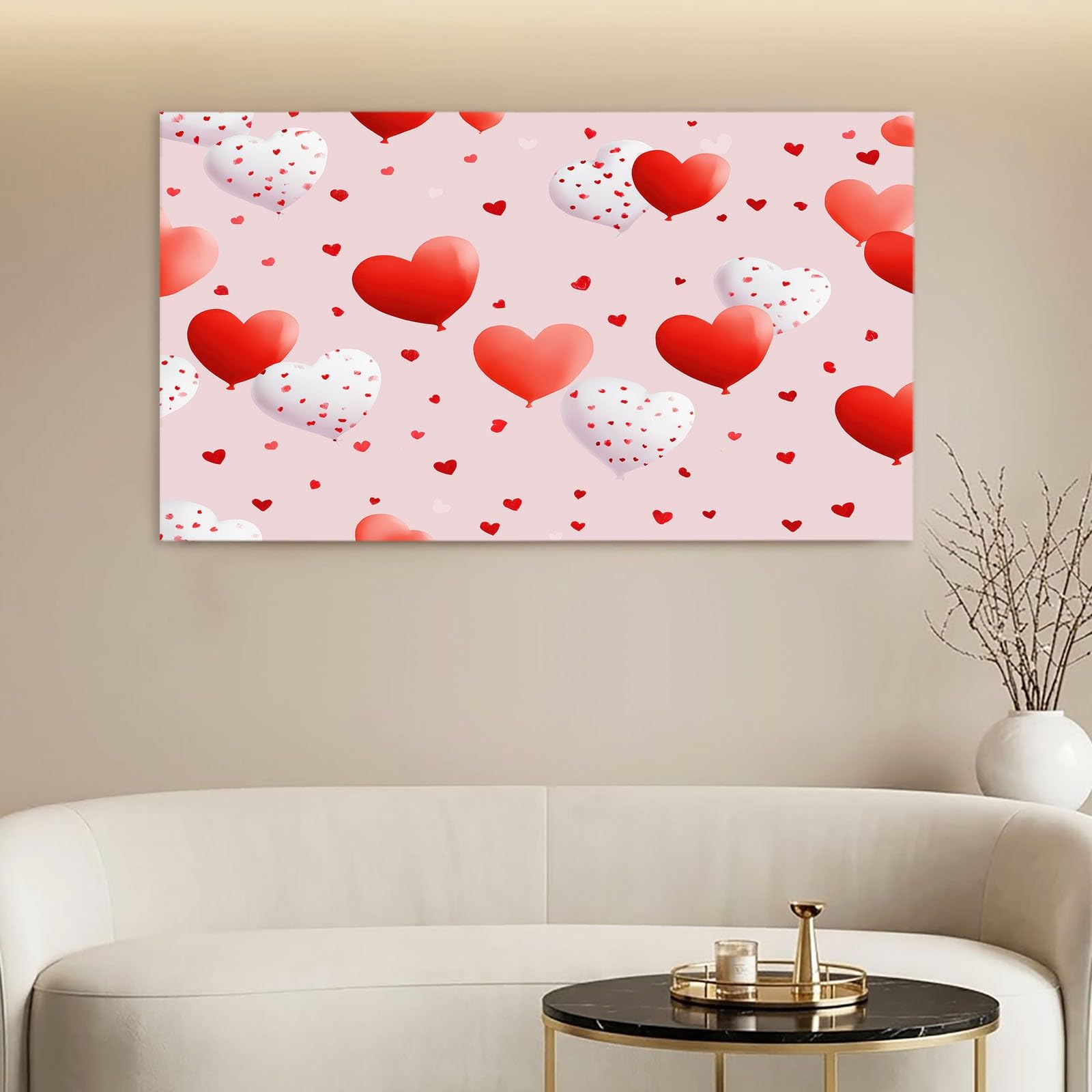 Tableau Decoration Murale Salon Ballons Cœur Cœurs Rouges 140x70 cm