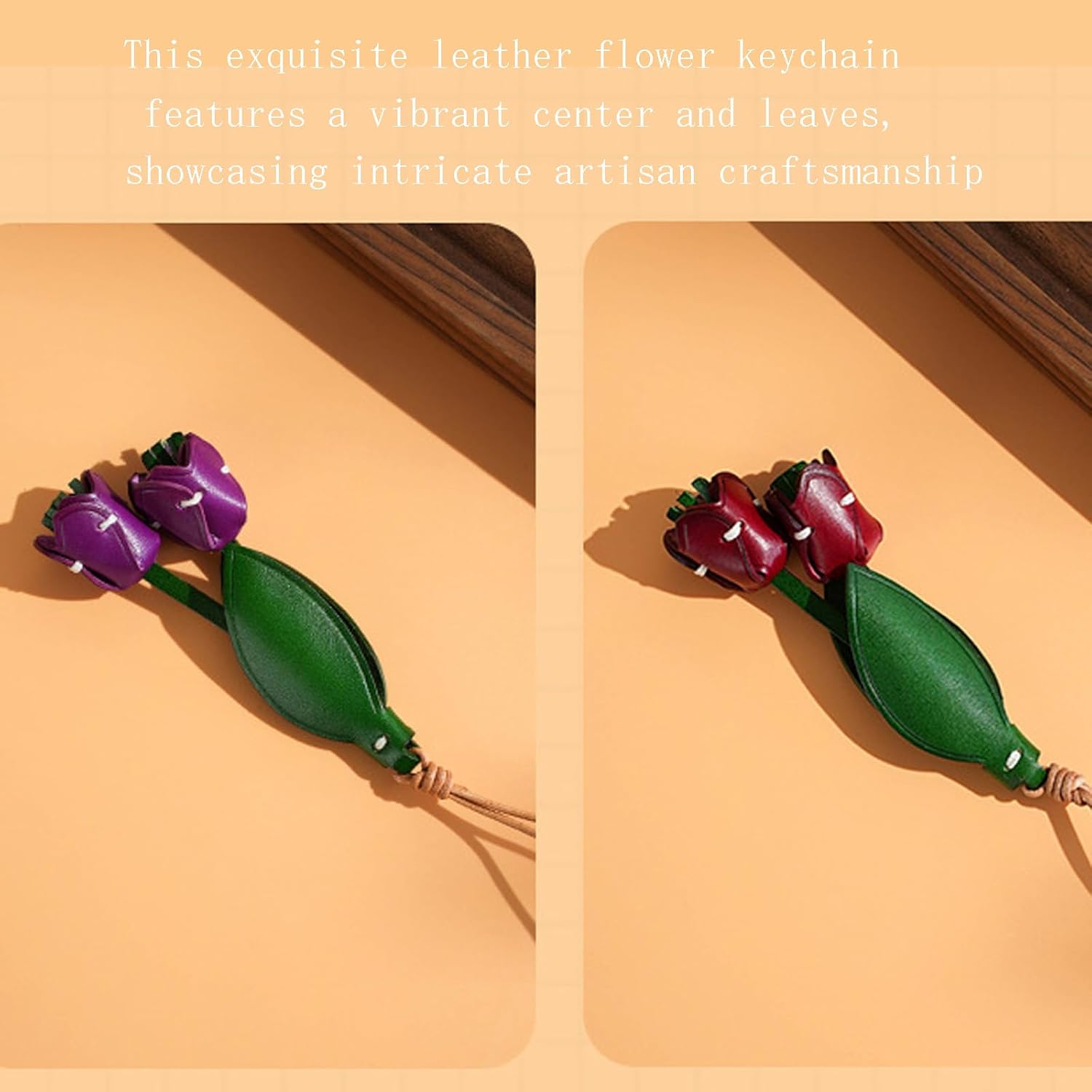 Leather Leaf Flower Keychain, Boho Accessories Cute Keychains,Portable Keychain Accessories for Women Purse Pendant Charms - Image 3