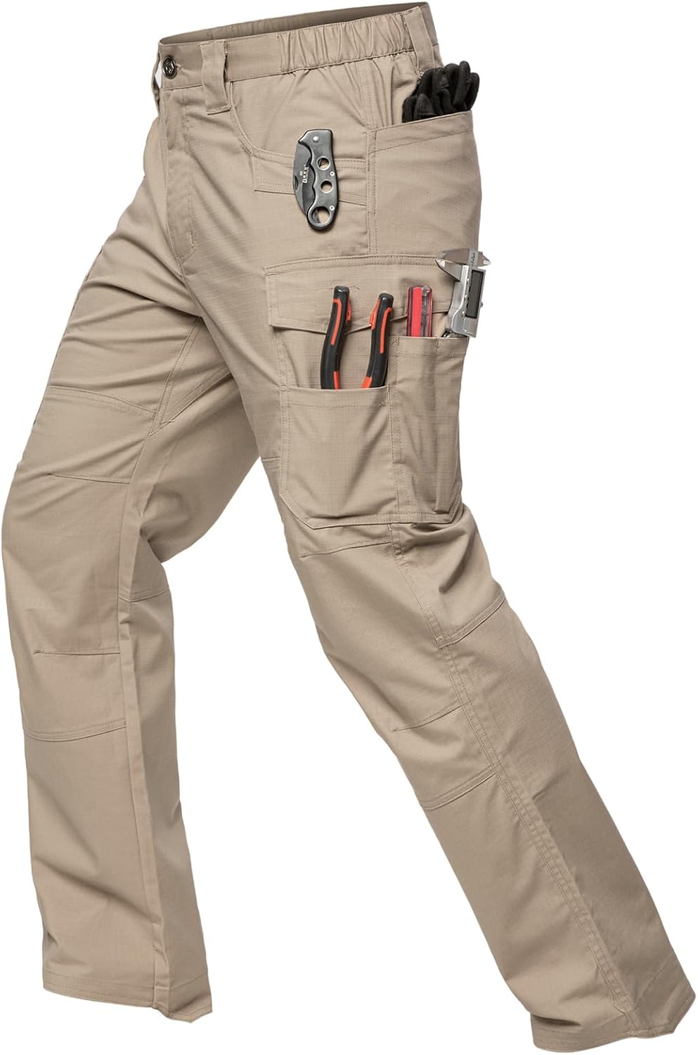 MANSDOUR Men's Ripstop Stretch Work Pants Lightweight Water Resistant Flex Cargo Pants Regular Fit EDC Utility Tactical Pants