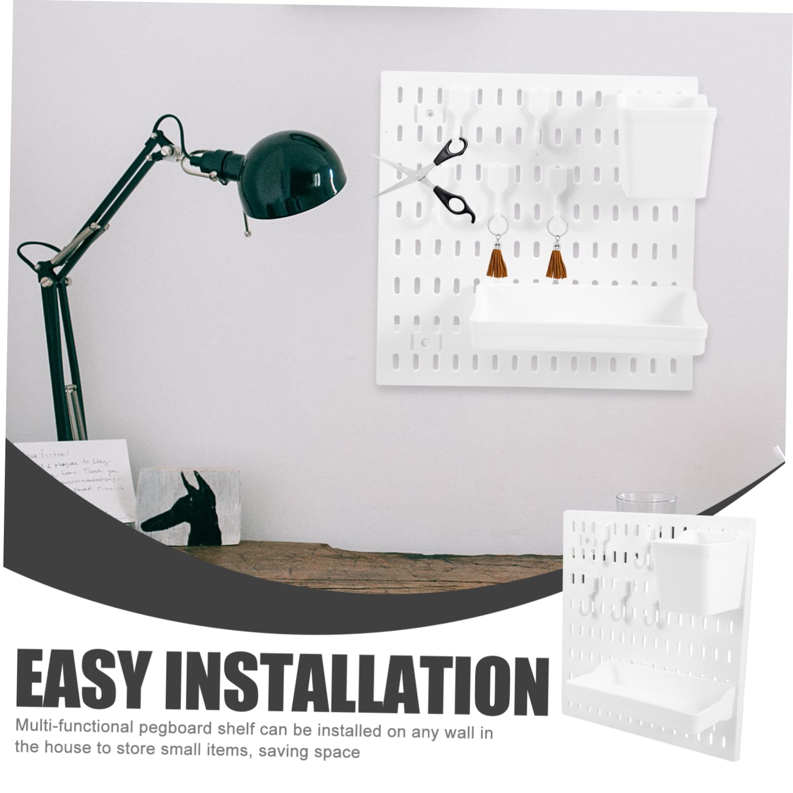 VILLFUL Pegboard Storage Shelf Wall Mount Holder for Home Office Garage Kitchen Adhesive Design Easy Install