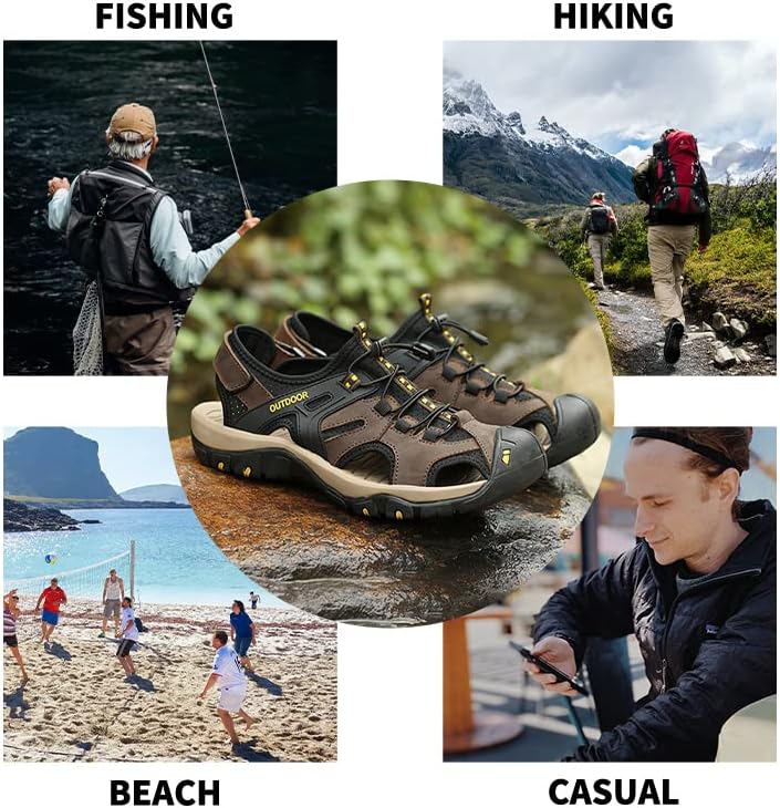 Miniatura 5 de MGGM collection Sandalias deportivas para hombre, para senderismo, puntera cerrada, de cuero, para pescar, playa, barco.