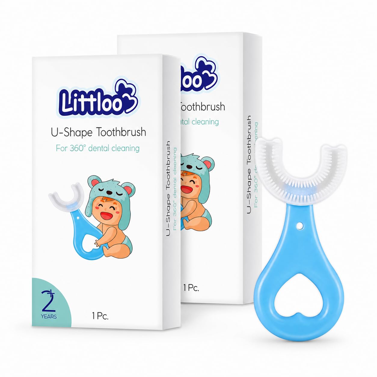 LITTLOO Baby U-Shaped Silicone Tooth Brush, Manual, Soft Bristles with 360 Degree Dental Cleaning For Toddlers And Children, Food Grade Soft Silicone Brush Head - Pack of 2 (Blue)-image-31
