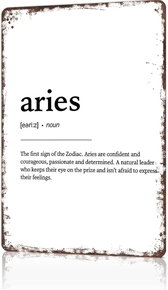 LAHUTK Funny Signs Poster Aries Definition Metal Wall Art for Office Dorm Room Bar Garage Decor 8X12inch