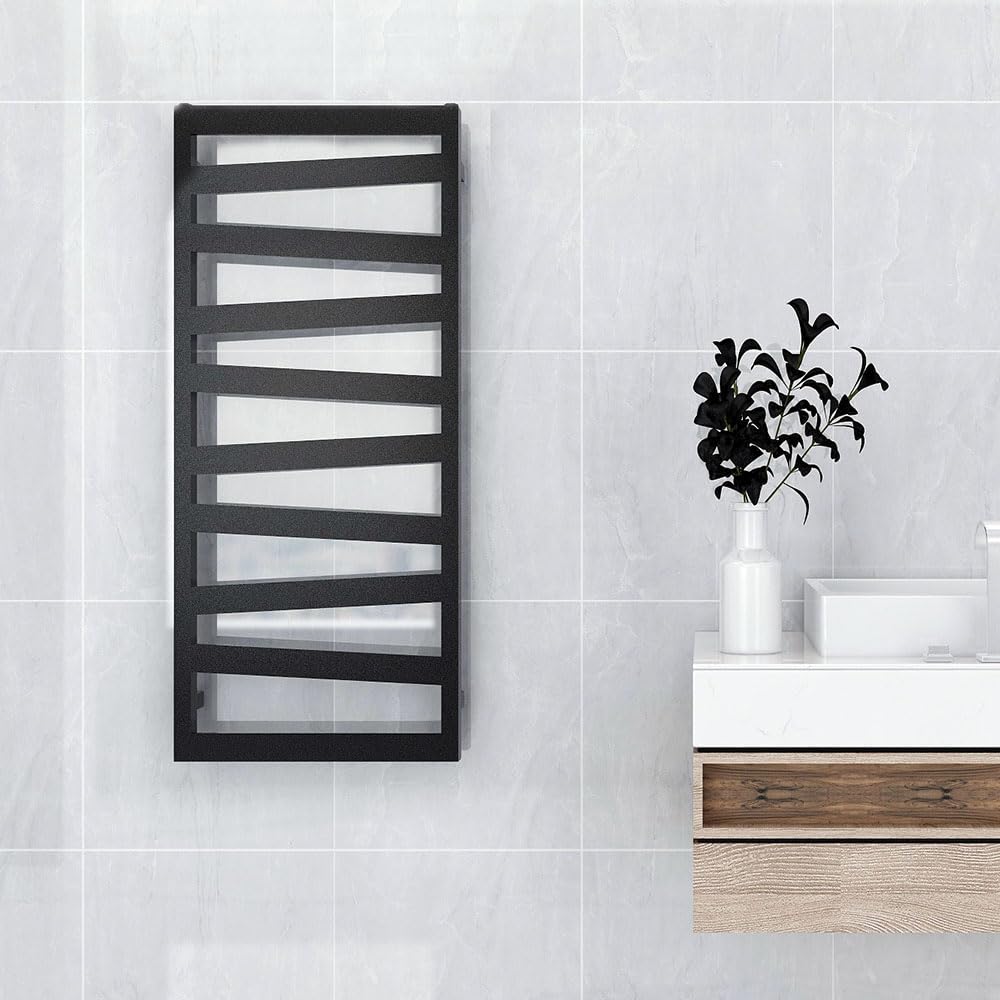 Kibath L428503 Sèche-serviettes électrique avec étagère Fabriqué en aluminium avec finition grise. Faible consommation de 60 W,