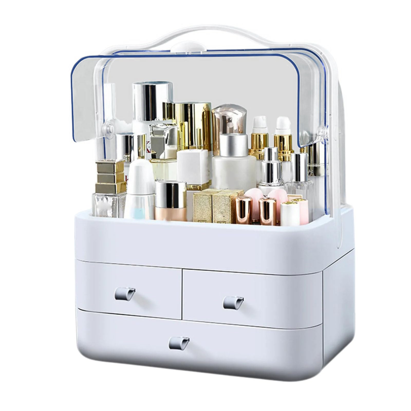 Buxuaaaa Sturdy PVC Cosmetic Storage Box with Clear Drawers Portable Accesory for Quick Access and Durability Home Organization Desktop Tidying Solution