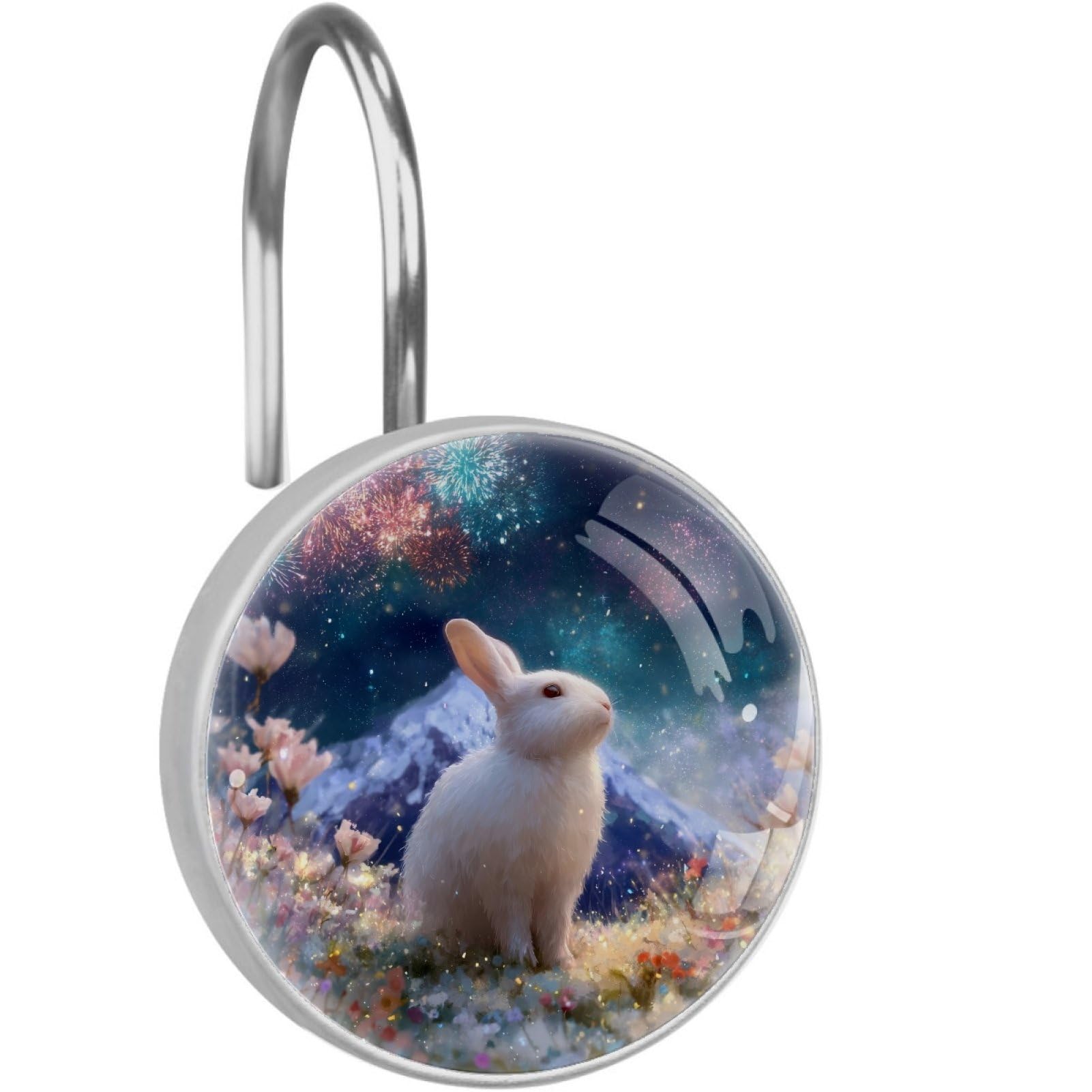 VAPOKF Shower Curtain Hooks, 12PCS Rabbit Flowers Shower Curtain Hook for Bathroom Decors Home Bedroom