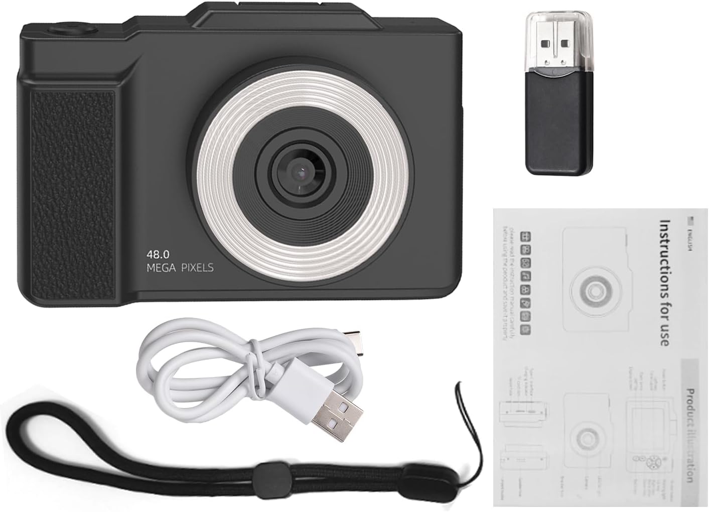 1080P Digital Video Camera for Kids, 48MP, 2.8 Inch Rotatable IPS Screen, 16X Zoom - Auto Focus, LED Fill Light, Portable Gift for Teens and Students (Black)