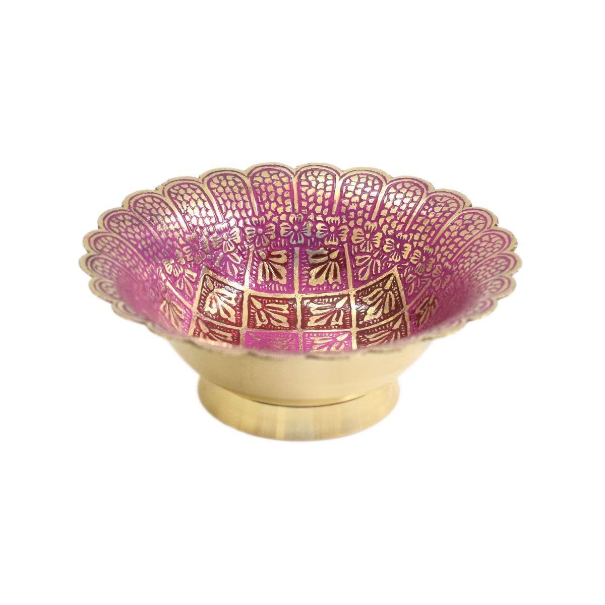 Tarang Arts Brass Decorative Bowl with Enamel Floral Design | Antique Bowl for Home Décor, Puja and Gifting | Vintage Fruit & Dry Fruit Serving Bowl (2 * 4 * 4 Inches) (Floral)