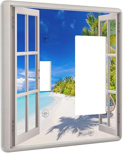 Miniatura 125 de Placa de pared de tortugas marinas, hierba oceánica, medusas, peces y algas marinas, placa de pared de doble palanca, cubierta de interruptor de luz