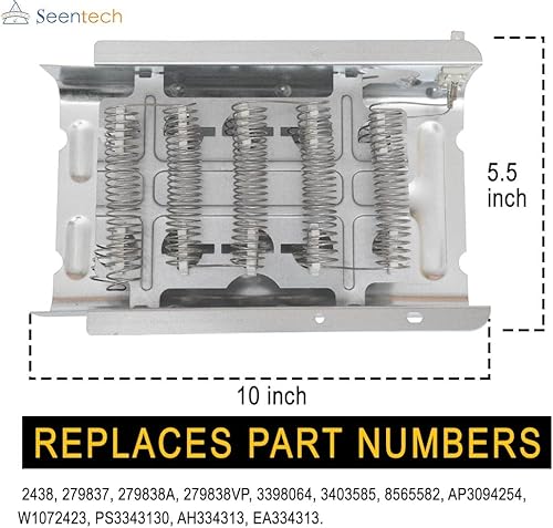 Miniatura 4 de Seentech - Elemento calefactor de secadora 279838 mejorado compatible con secadores eléctricos Whirlpool y Kenmore - Reemplaza 2438 3398064 8565582