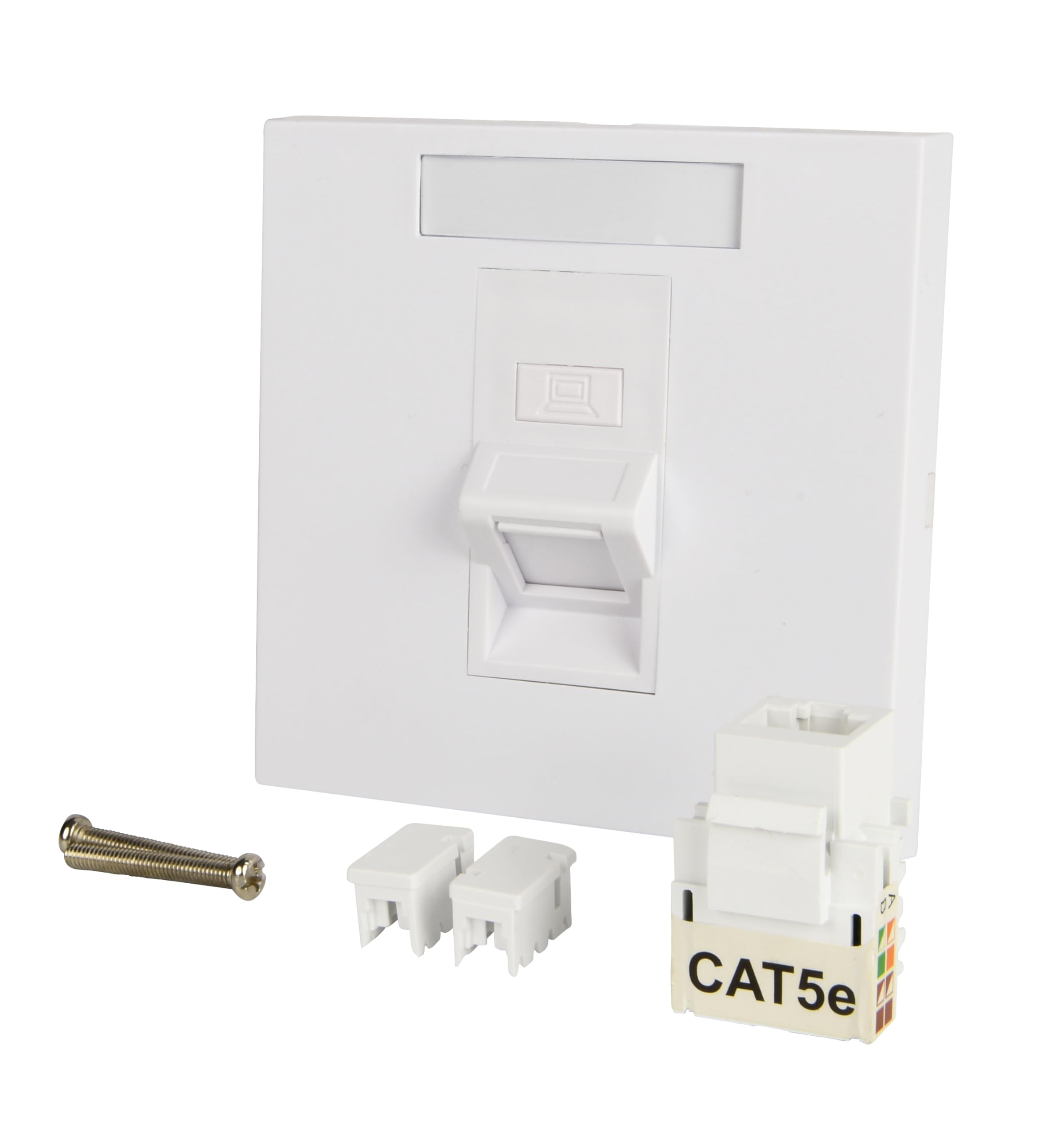 Labgear Single Angle Keystone Ethernet Socket CAT5e RJ45 Faceplate, 1-Gang Wall Socket - White with Colour-Matched Inserts 86x86mm