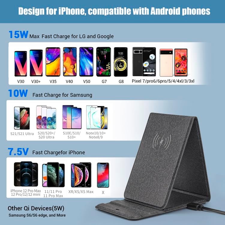 Miniatura 5 de Soporte de teléfono portátil Cargador inalámbrico Cargador de teléfono plegable 15W Mini carga inalámbrica rápida Compatible con iPhone 15 14 13 12