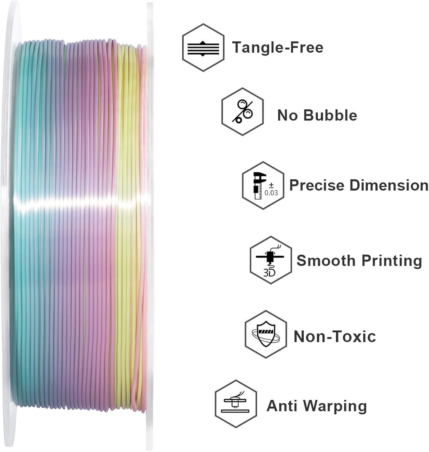 GEEETECH PLA Filament 1.75 mm Multicolor 3D Printer PLA Filament 1 kg Spool Silk Rainbow