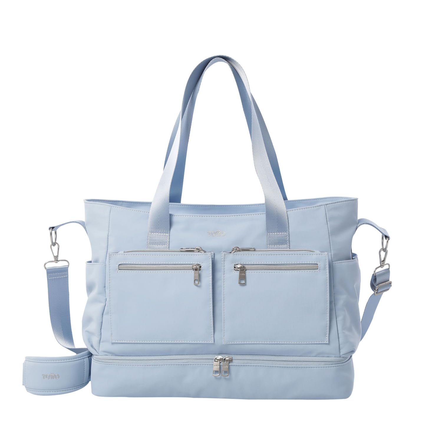 TOTTO - Bolso Duffle Bag, Modelo Sahara, Capacidad 24 L, Compartimento Pc 16", Bolsillo Interno para Botella, Asa Hombro, Correa Larga y Removible, Pasador Maleta, Color Angel Falls Azul