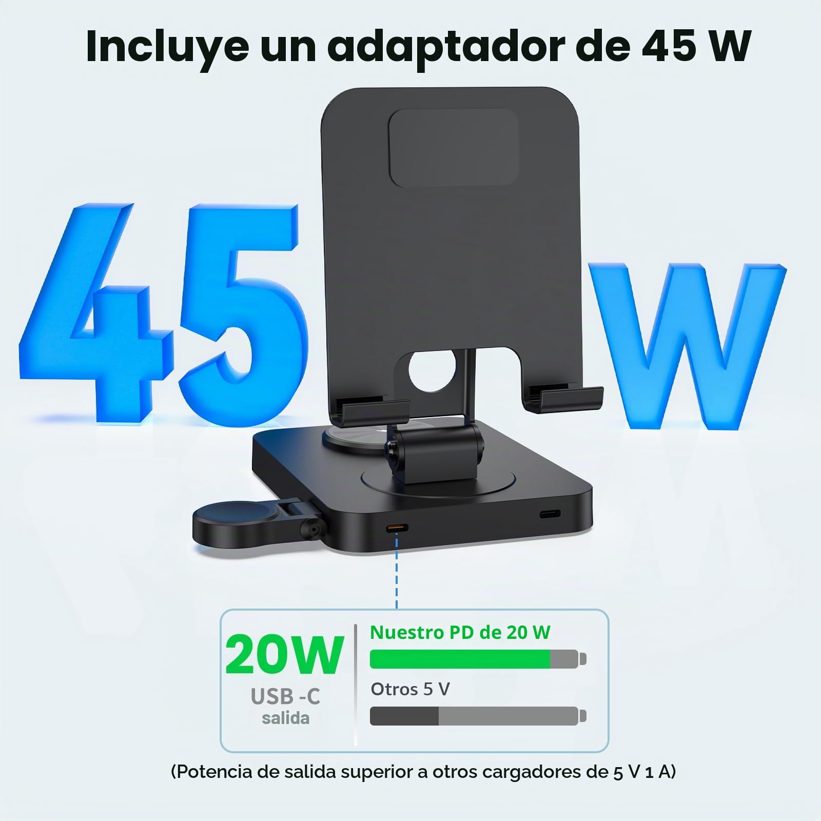 Cargador Inalámbrico para Apple - Estación de Carga para iPhone 16/15 Pro/14/13/12, Apple Watch 10/9/8/7/6/SE, iPad y AirPods 4