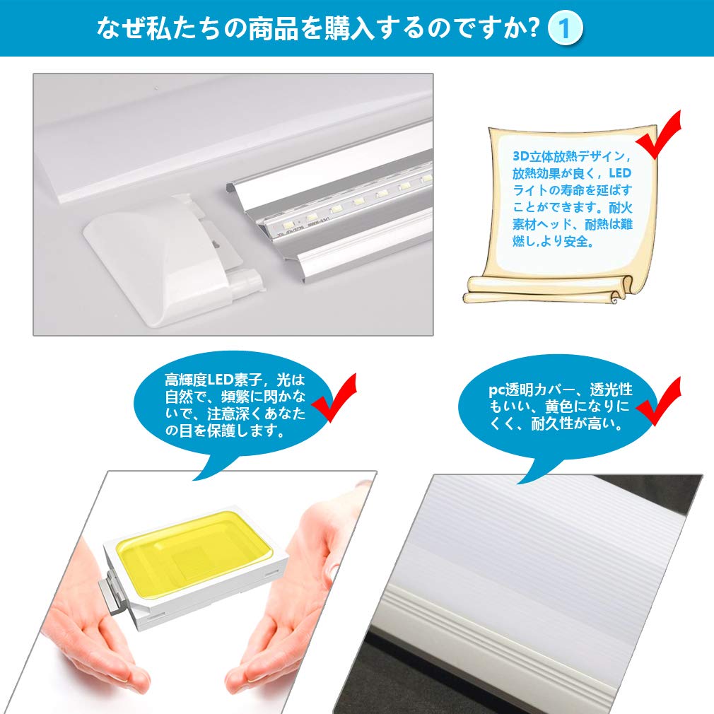 Amazon.co.jp : LEDベースライト 20W キッチライト照明器具 薄型3～5畳