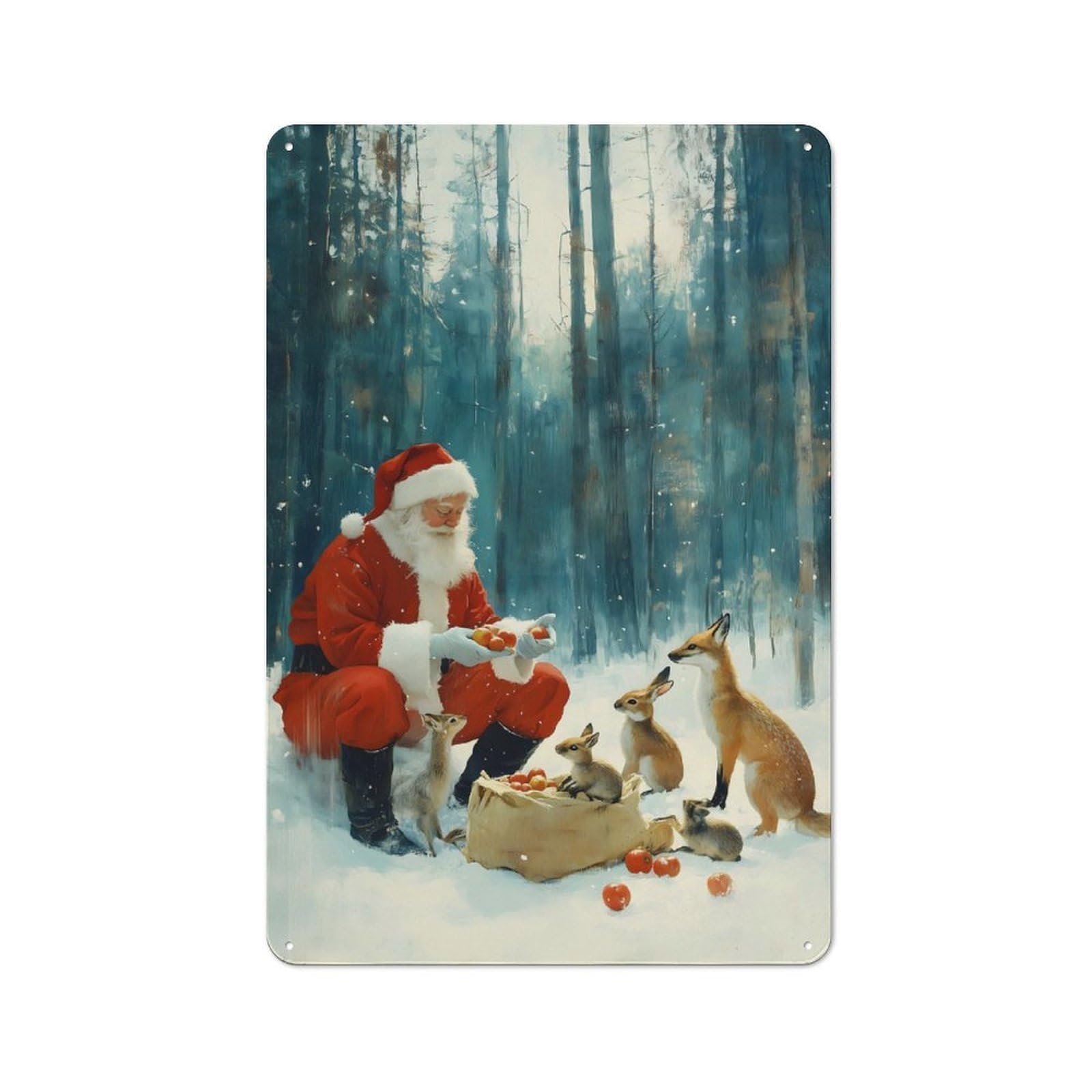 Junmoney Santa Claus Feeding Animals Chirstmas Industrial-Style Metal Sign 30X20cm For Home Bar Wall, Housewarming Wall Decor For People Furnishing Home Bar