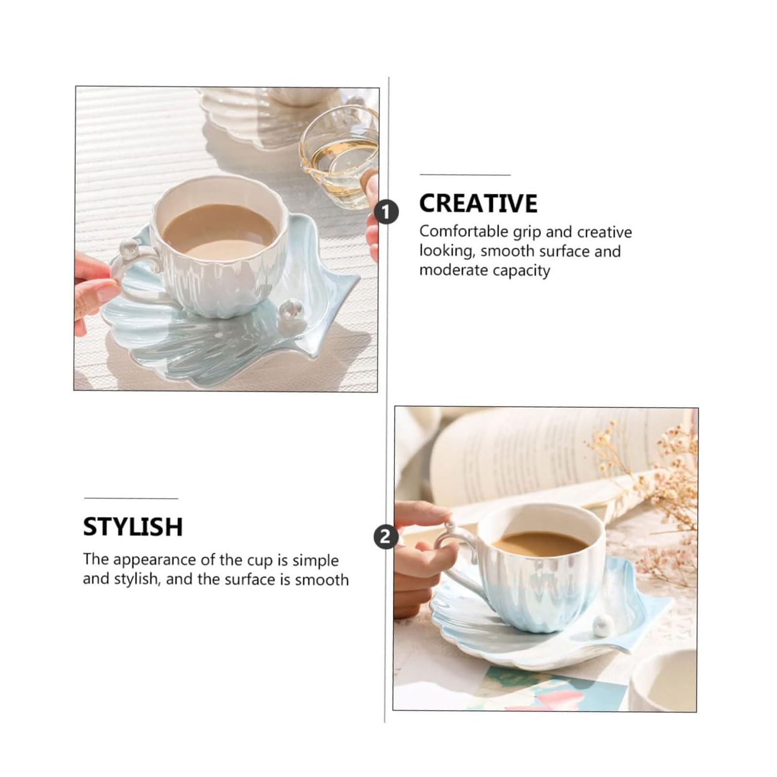 Taza de té Juego de Platos de cerámica de Estilo Europeo, Taza de Leche de cerámica Espresso con Mango y platillo, Apto para cafeterías, restaurantes y hoteles, 1 Juego Taza de café