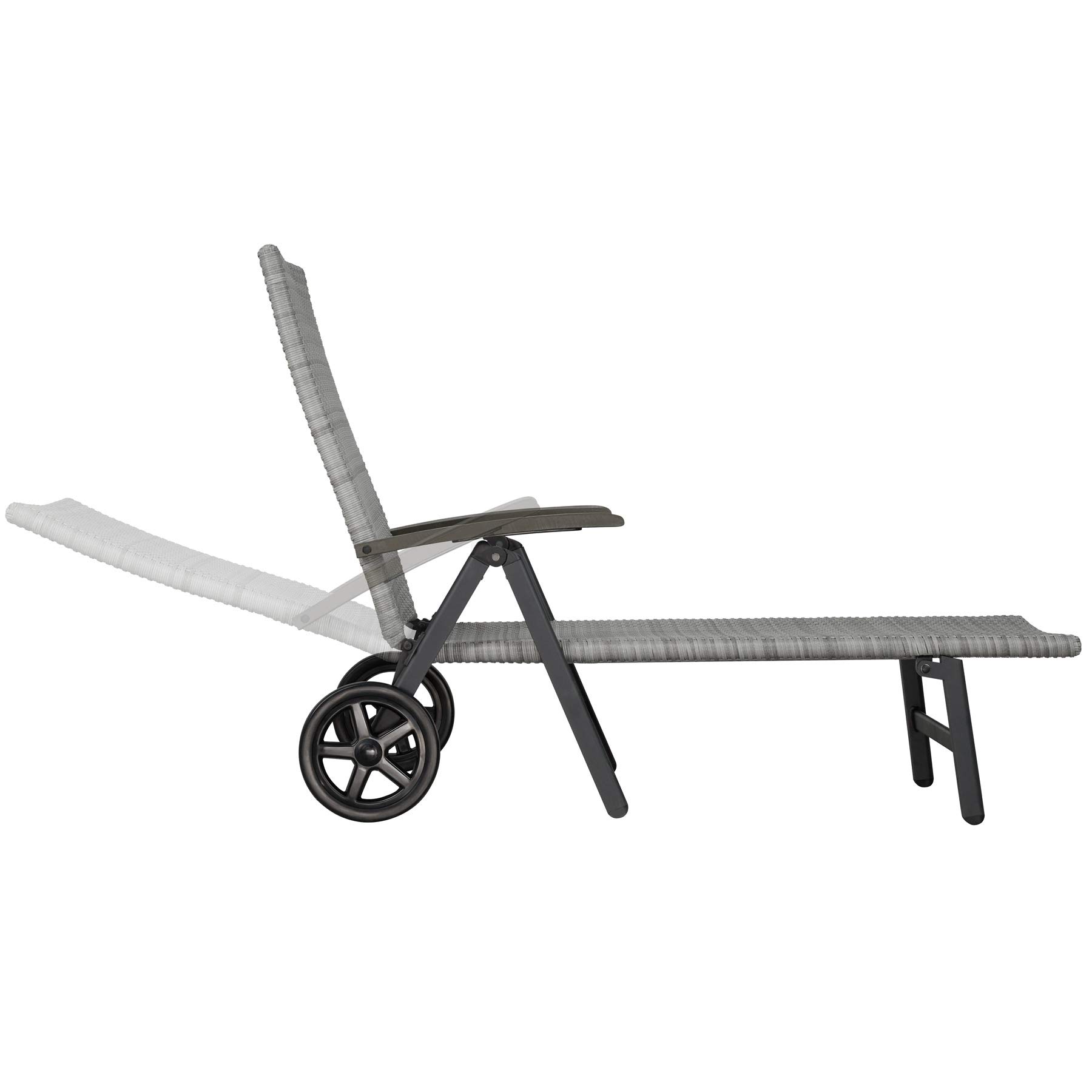 tectake 800722 Sedia a Sdraio con Rotelle, Rattan Sintetico, Regolato in 5 Posizioni, Giardino Terrazza Esterno, 194x75,5x57 cm -disponibile in diversi Colori (Grigio Chiaro | No. 403746)