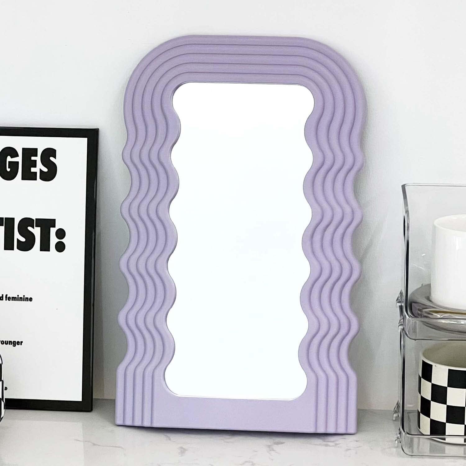 Simmer Stone Aesthetic Wall Mounted Mirror with Wave Irregular Frame Mirror, Decorative Desk Wall Mirror for Living Room Bedroom Hallway Home D¨¦cor Purple : Home & Kitchen