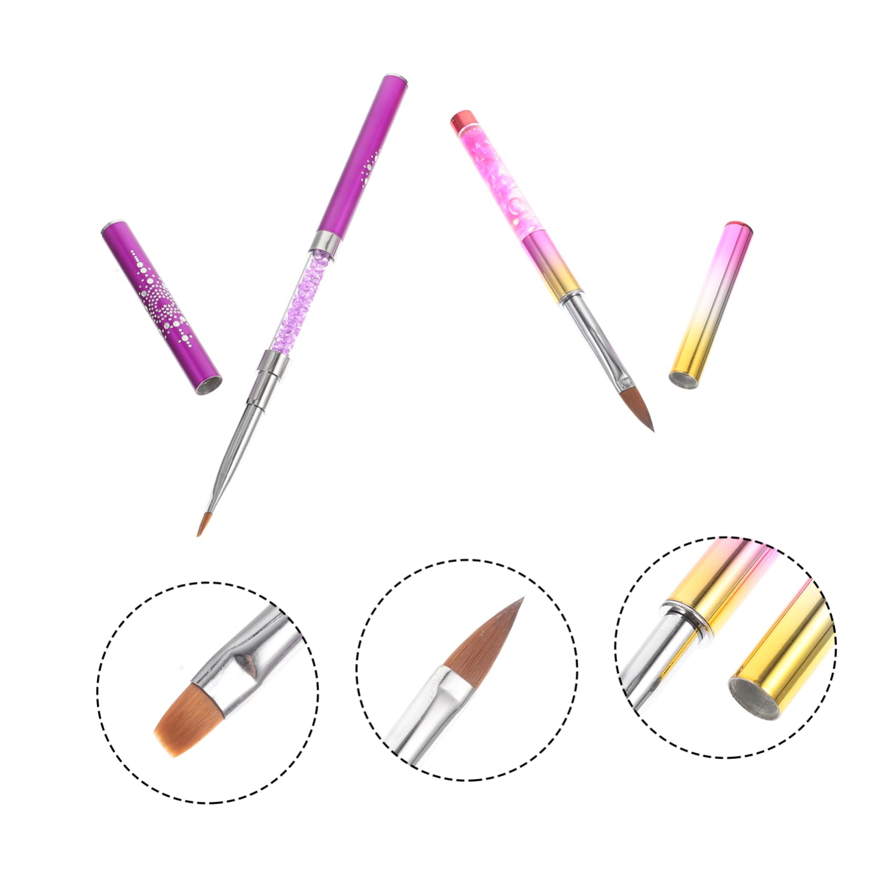minkissy 5 Set Di Pennelli Per Nail Art Set Di Pennelli Per Nail Art Manicure Pittura Strass Strumenti Per Nail Art 2 Pezzi * 5