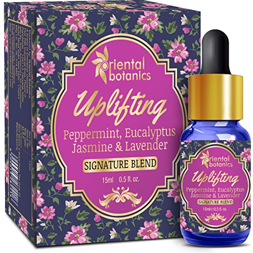 Oriental Botanics Oriental Botanics Uplifting Aroma Therapy Diffuser Oil (Peppermint, Eucalyptus, Jasmine & Lavender) - 15ml Good for Sinus Relief, Allergy Relief, 15 ml