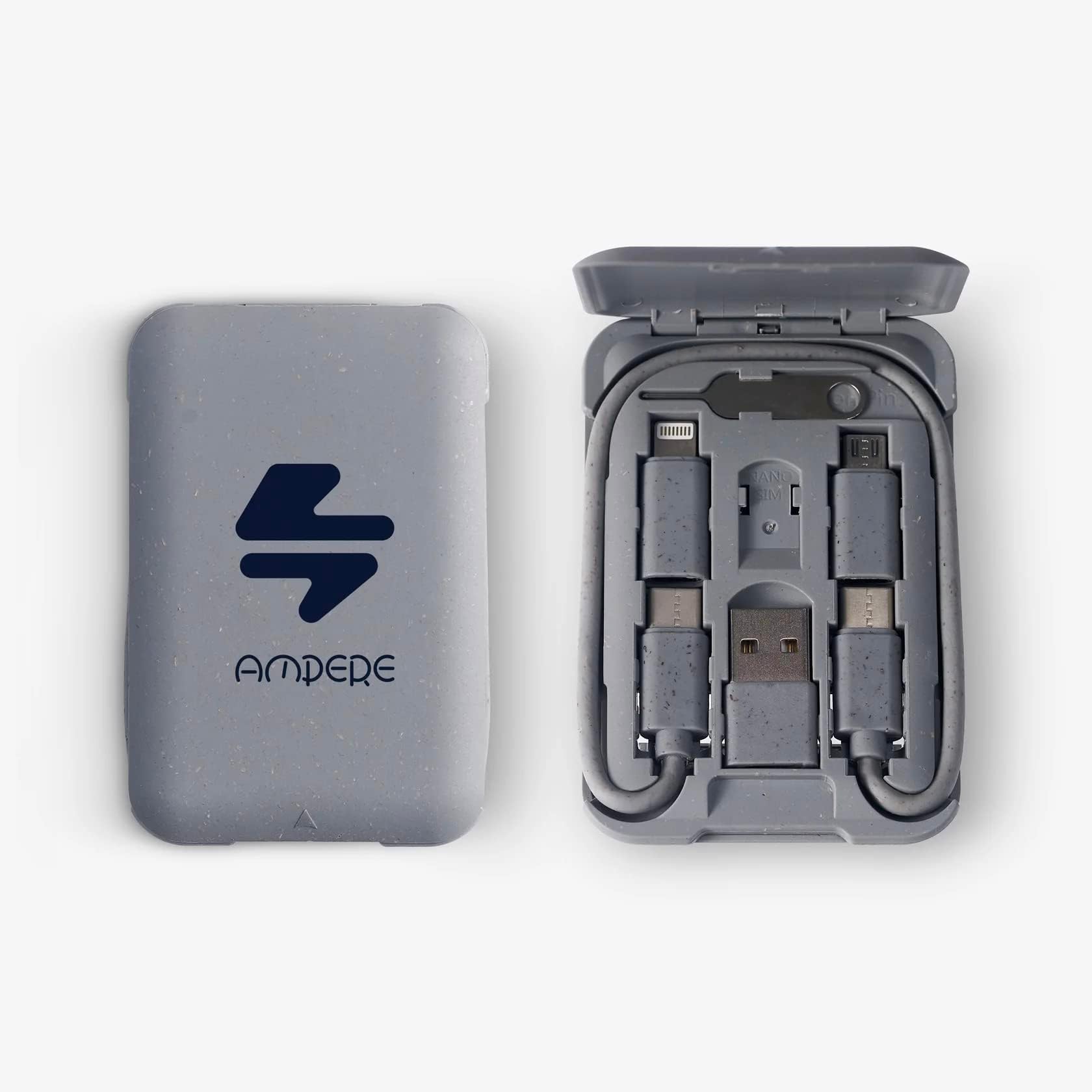 Ampere 6-in-1 Travel Cable Kit - Biodegradable Pocket-Sized Adapter Kit, Made from Bamboo