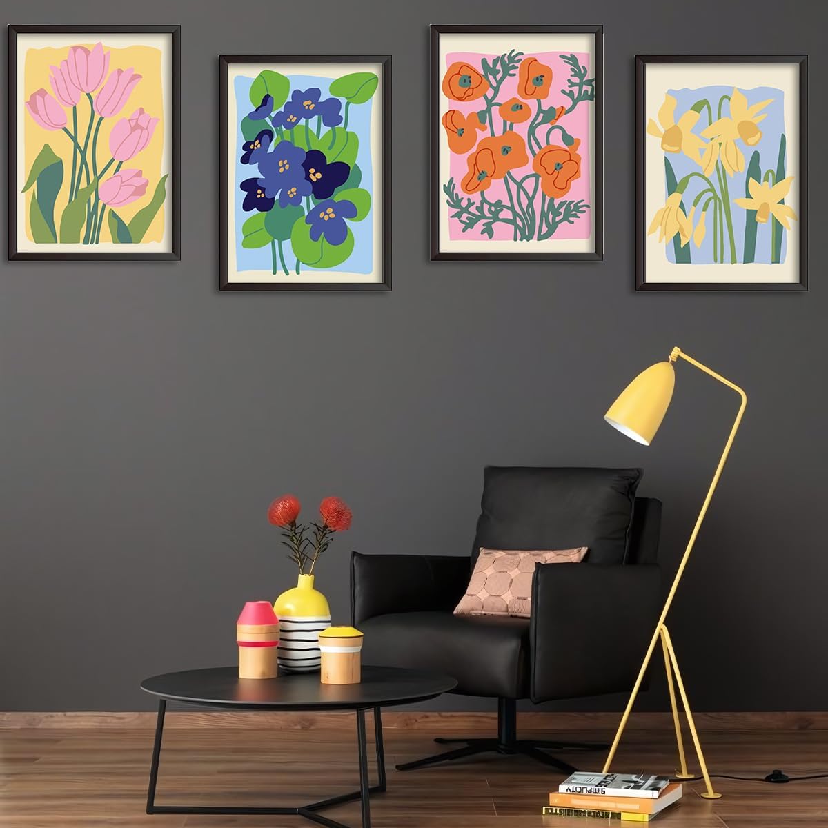 TONGZONGFU 4 Pack Framed Easy Paint by Numbers Kit for Adults Beginner,Easy Paint by Numbers Kit for Flower Small Paint by Number Kit for Kids Frame on Canvas for Home Decor 8x12 Inch