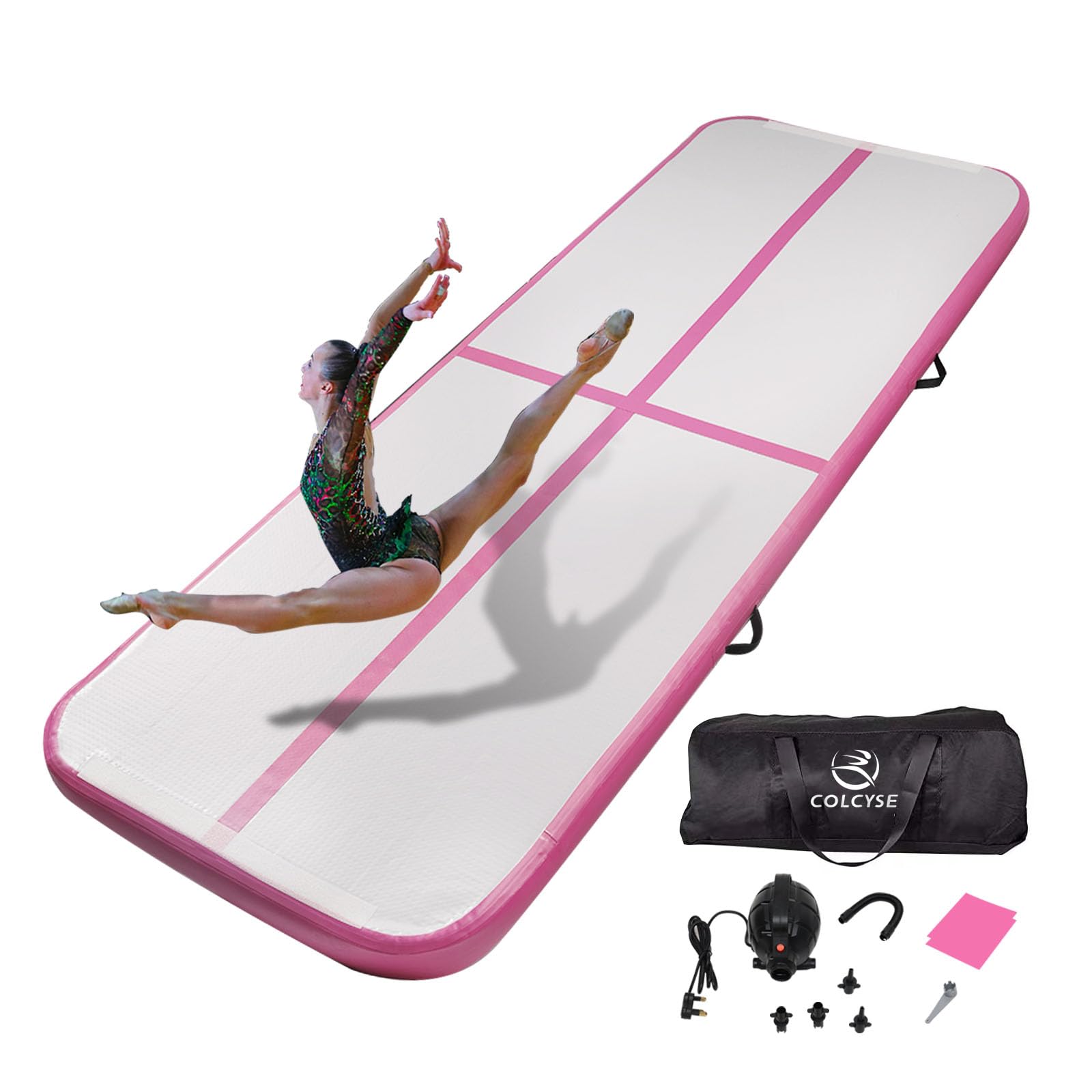 Air Gymnastic Track Tumbling Mat/Inflatable Air Gymnastics Mat Training Mats Gymnastics Tracks for Home Use/Training with Pump (Pink, 300 * 100 * 10cm)