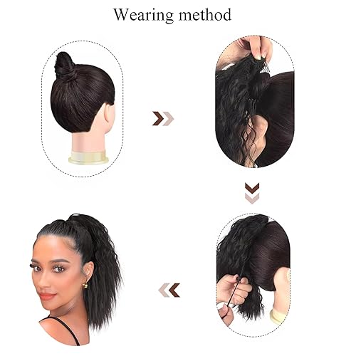 Miniatura 6 de Extensiones de cabello ondulado con cordón de 14 pulgadas, extensiones de cola de caballo rizadas para mujeres negras, extensiones de cabello