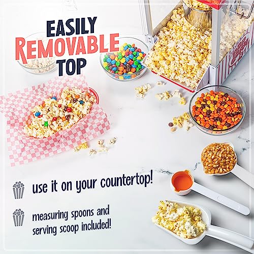Image of Nostalgia Popcorn Maker Machine - Professional Cart With 2.5 Oz Kettle Makes Up to 10 Cups - Vintage Popcorn Machine Movie Theater Style - Red & White