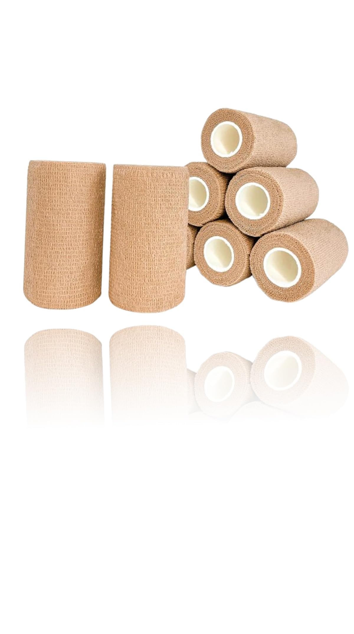 8 Pack 4" x 5 Yards Beige Cohesive Bandage Wrap - Premium Medical Stretch Wrap for Wrist, Ankle, Hand, Leg - Self Adhesive Non-Woven Rolls, Athletic Tape