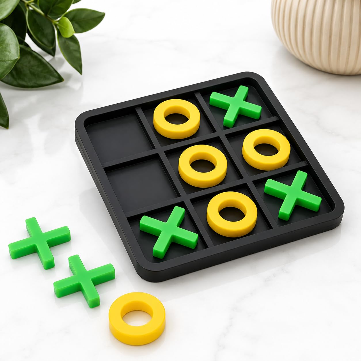 Tic Tac Toe Board Game for Kids & Adults | XO Strategy Puzzle with Coins | Travel Friendly Family Game | Brain Teaser Gift | Cross Zero Play Set (Black)-image-9