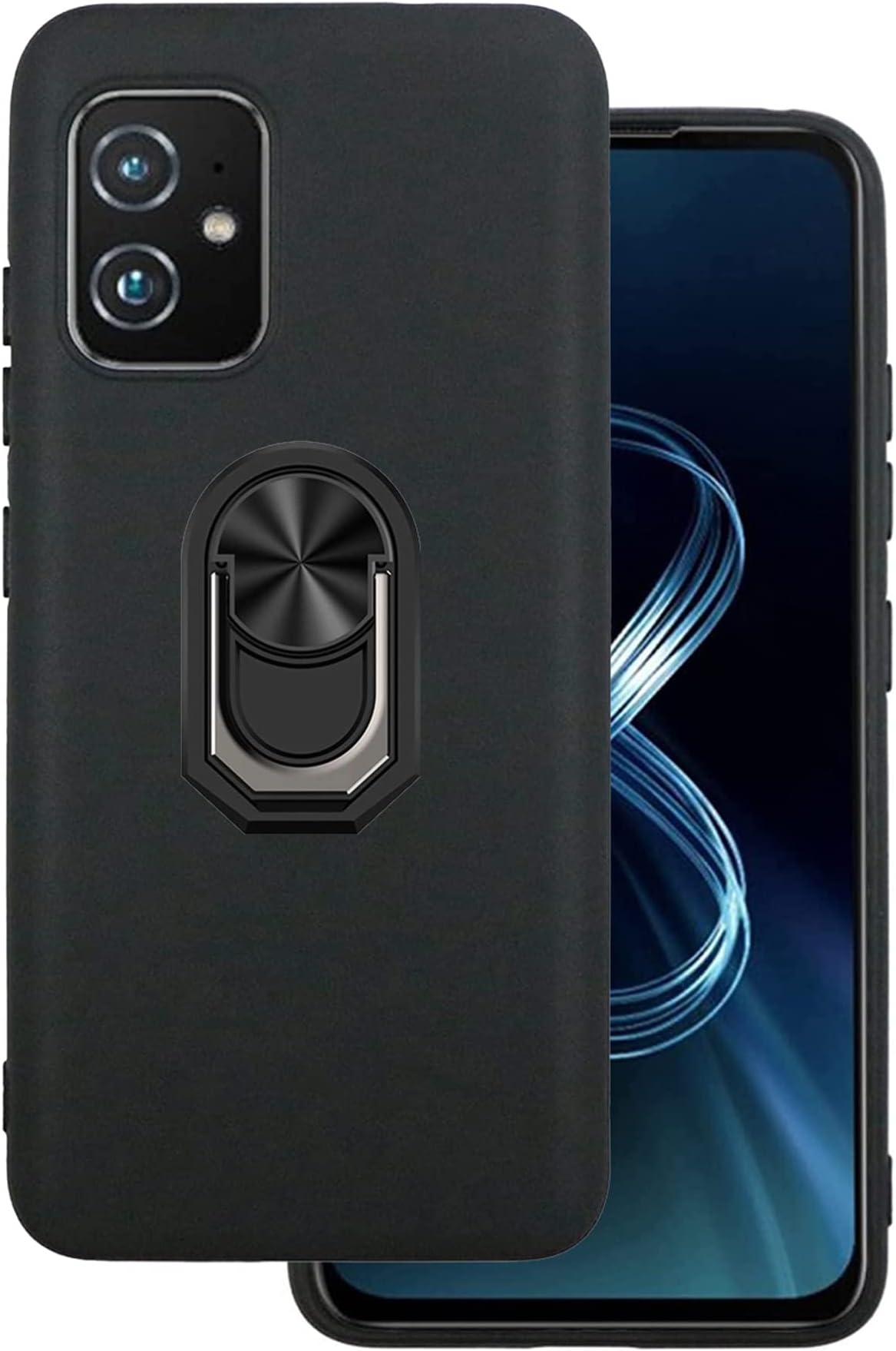 Case for Zenfone 8,ASUS Zenfone 8 Phone Case,360 Ring Shockproof Cover Soft TPU Rubber Slim with Kickstand [Magnetic Car Mount] Phone Case for ASUS Zenfone 8 ZS590KS -Black