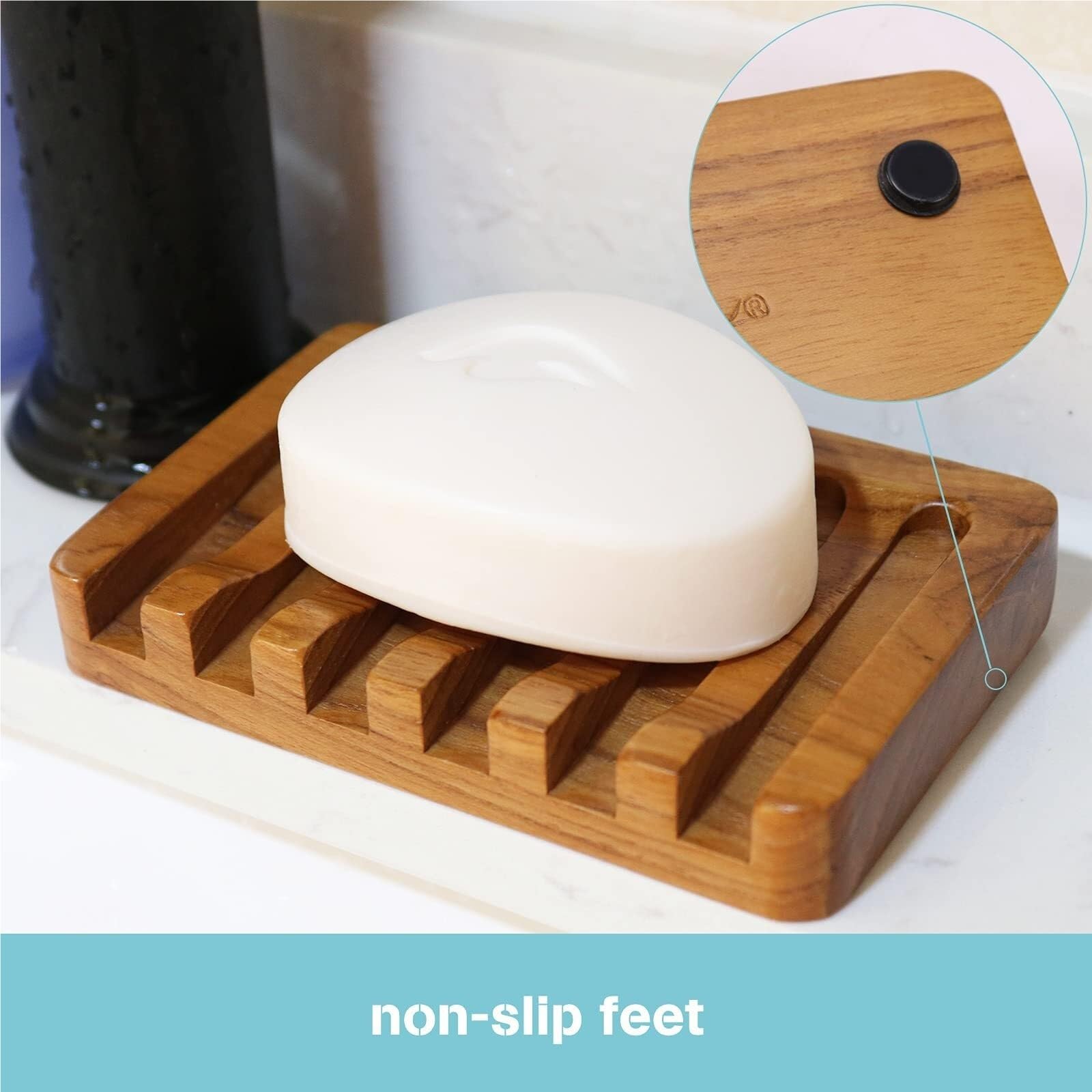 Jaboneras Jabonera de Barra con diseño Cascada Inclinada, Madera Teca Nuevos artículos Esenciales para el hogar