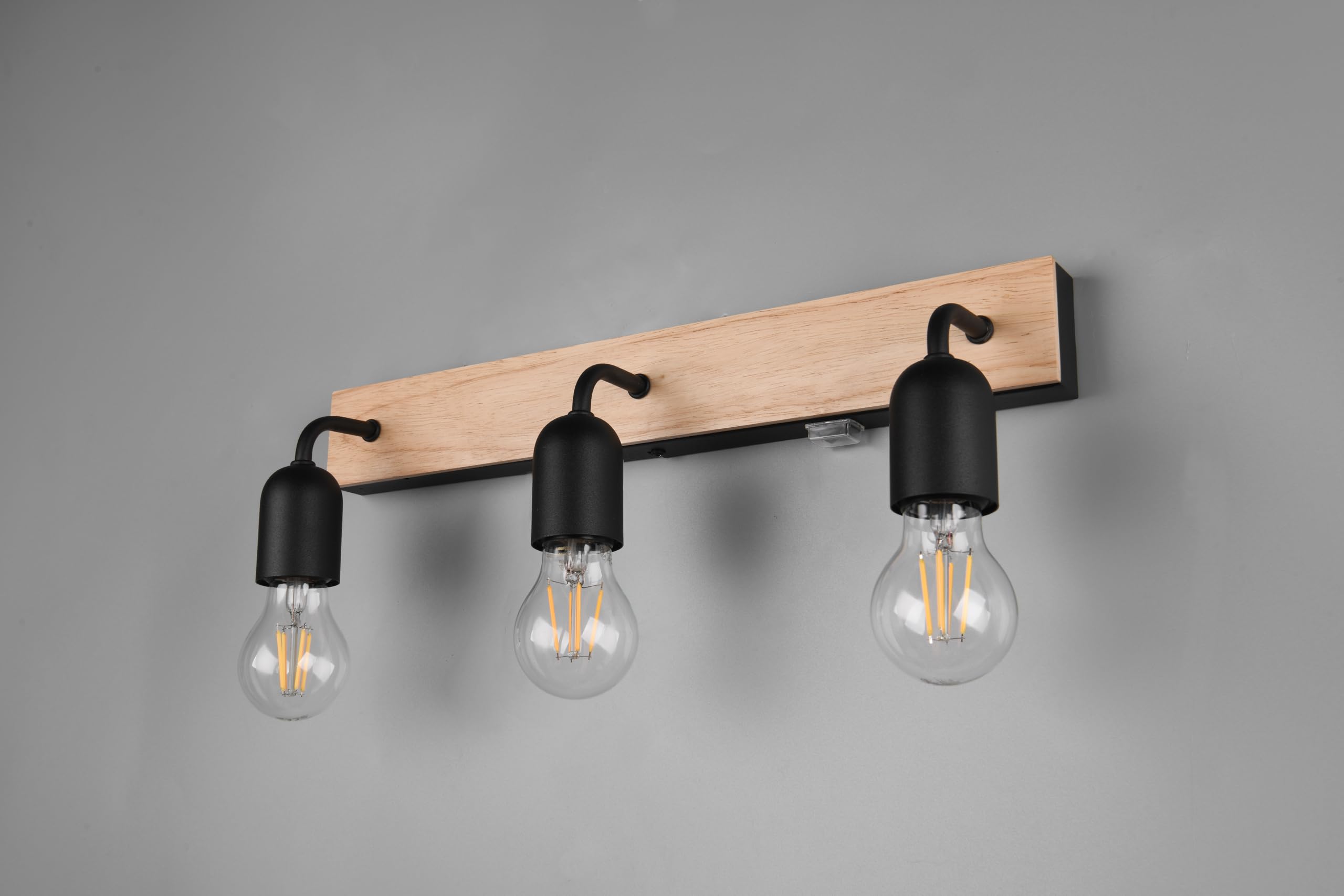 Trio Leuchten Aplique de baño ARTURO 284470332, metal negro mate, madera natural, excl. 3x E27