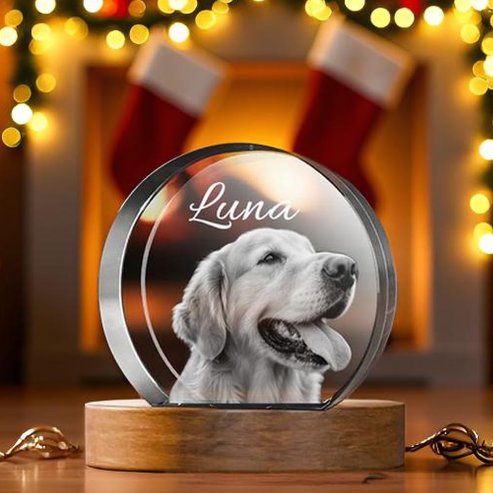 Dog Memorial Gifts - Personalized Memorial Gift for Dog, Cat, Animal Indoor, Custom Pet 3D Crystal Photo, Loss of Dog Cat Puppy Keepsake Bereavement Sympathy Gifts for Pet Lovers - Round - Image 3