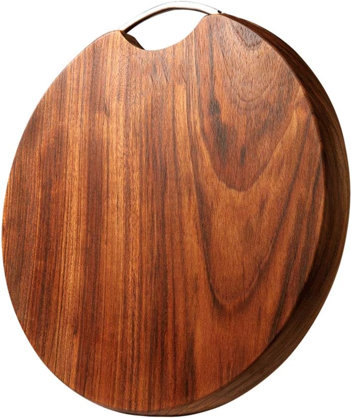 Choing Boardcutting Board Reversible Solid Wood Round Kitchen Cutting Board with Stainless Steel Handle Suitable for Choing Meat/Vegetables/Fruit/Bread-3 Sizes