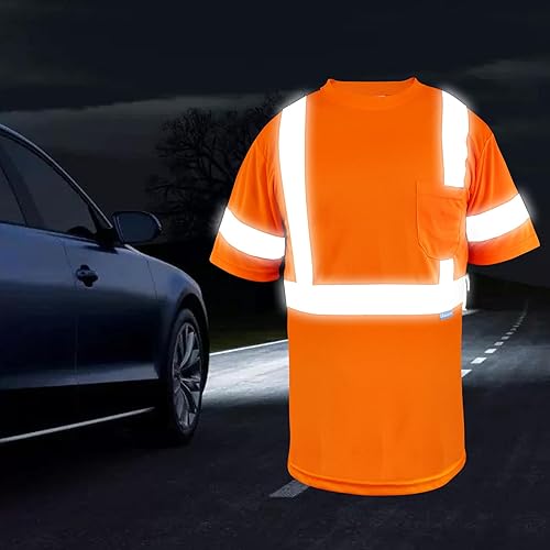 Miniatura 6 de LX Reflective Camisa de seguridad de manga corta de alta visibilidad, reflectante y transpirable, para trabajo, almacén, construcción, clase 3