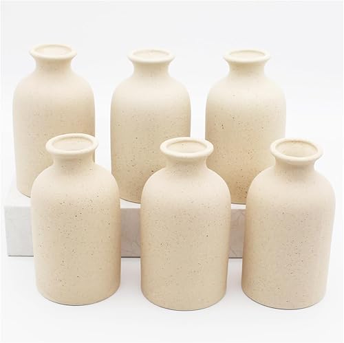YANLING Paquete de 6 jarrones pequeños de color amarillo claro para flores, jarrones de cerámica modernos de 5 pulgadas para hierba de las pampas,