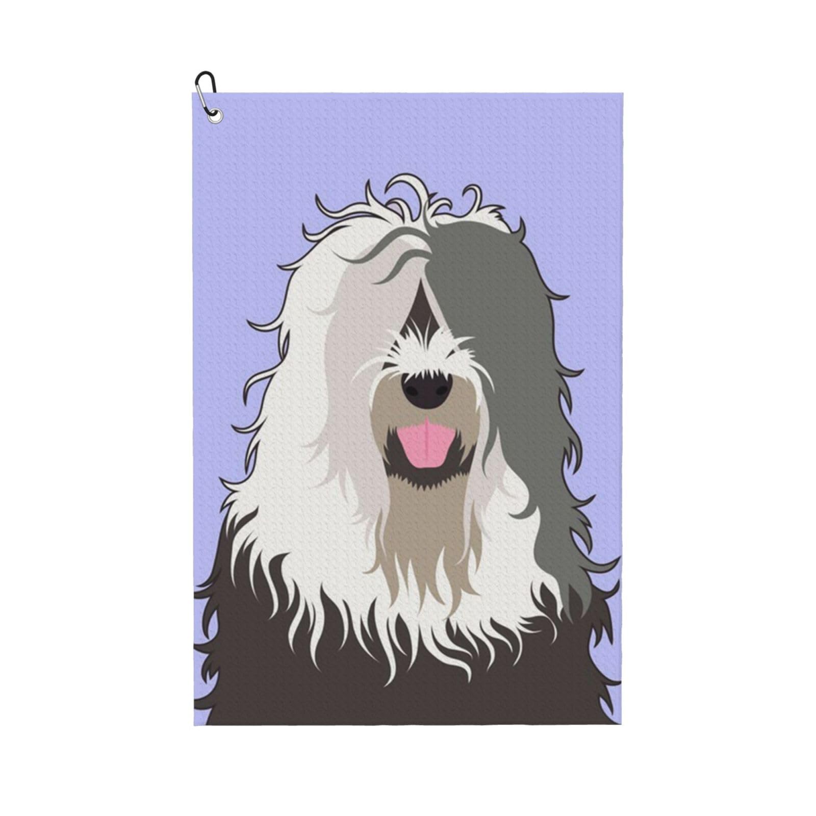 Hnnkloy Old English Sheepdog, 16x24 in Portable Waffle Golf Towels with Carabiner Clip for Golf Bag