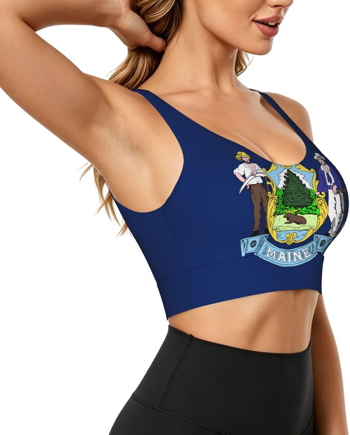 Maine State Flag Women's Sports Vest, Light Running Gear, Soft Polyester for Fitness Exercise Outfit